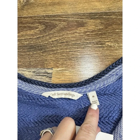 Soft Surroundings Blue Striped Shirt Embroidered Lace - Picture 6 of 9